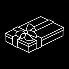 3d Black Christmas gift box with black seamless ribbon pattern, dark background. Line style motif wallpaper illustration for marketing and advertising, gifts, greeting cards. Vector illustration
