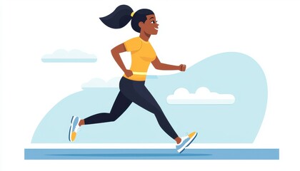 Fototapeta premium A vibrant illustration of a woman running outdoors, showcasing energy and fitness in a sunny environment.