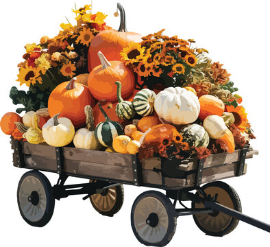 recommend clip art:  A wagon filled with pumpkins, gourds and fall flowers