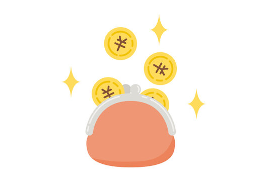 お金が入ってくるがま口財布のイラスト