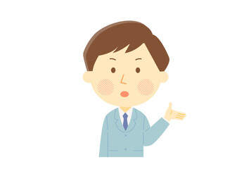 真剣な顔で話すスーツの男性