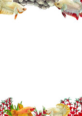 yellow betta siamese wild bettas vertical frame watercolor painting hand-drawn illustration