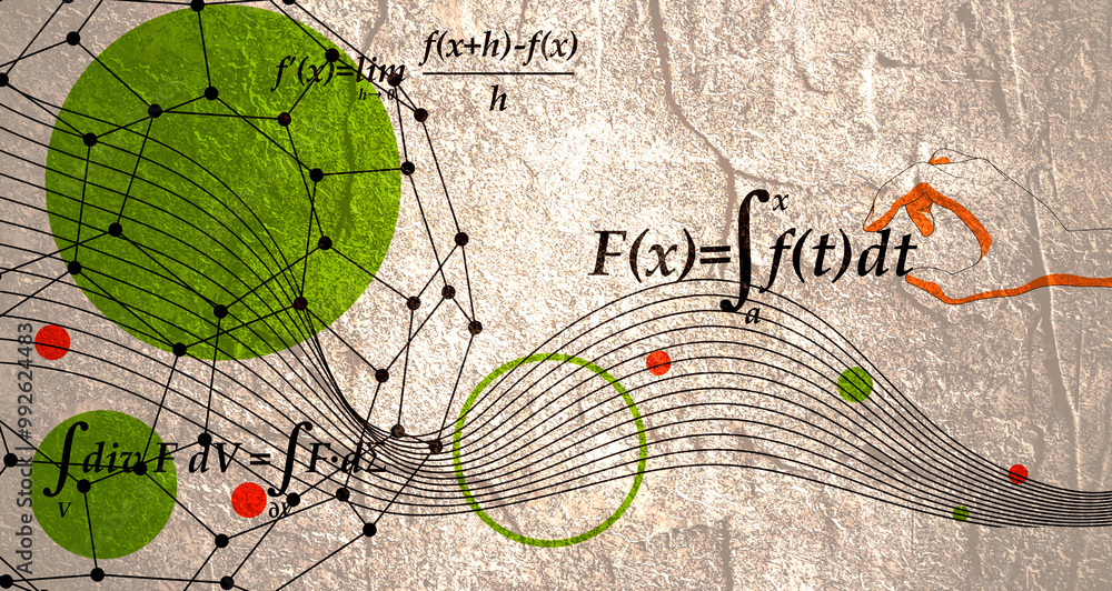 Wall mural lines pattern background for presentation. science and technology. hand holding math formula