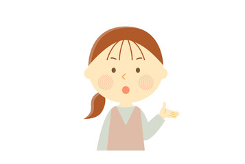 真剣な顔で話す女性のイラスト