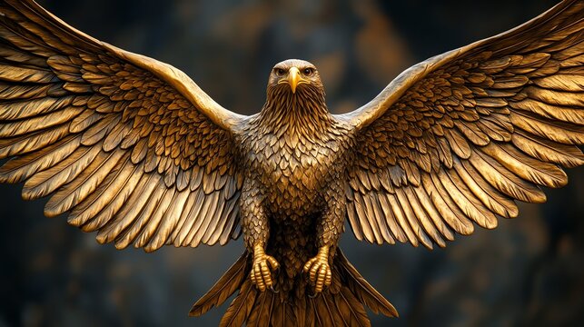 A golden eagle statue with wings spread wide, symbolizing power and freedom, golden eagle, symbol of freedom