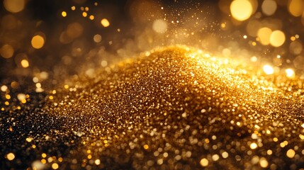 Obraz premium A pile of gold dust sparkling under direct light, gold dust, pure wealth