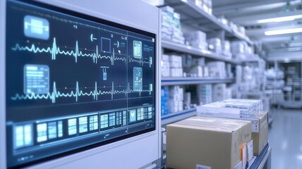 AI-powered software calculating delivery routes for medical supplies in a hospital, AI logistics, healthcare efficiency