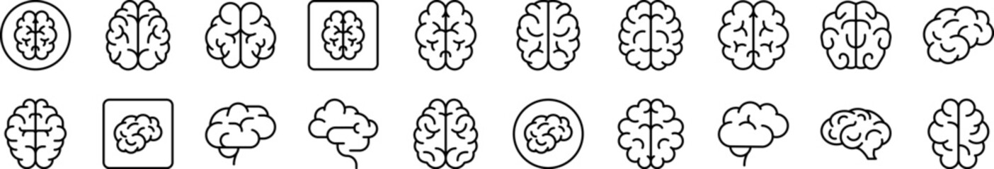 Brain Thin Icons Collection. Editable Stroke. Suitable for Web Sites, Books, Cards, Apps