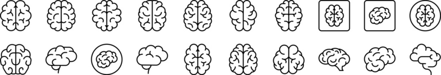 Brain Simple Isolated Line Icons Collection. Editable Stroke. Suitable for Web Sites, Books, Cards, Apps