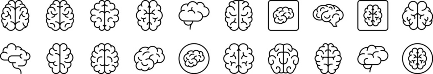 Brain Icon Set for UI, Placards, Books, Apps. Editable Stroke. Suitable for Web Sites, Books, Cards, Apps