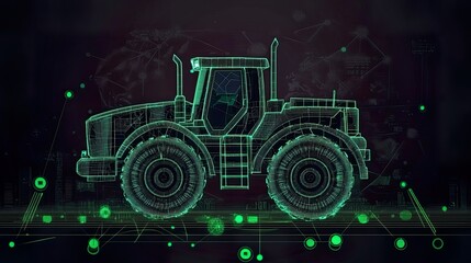 Digital illustration of a tractor in a futuristic style.