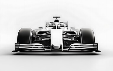 F1 car white mockup on a white background, front view