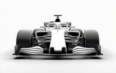 F1 car white mockup on a white background, front view