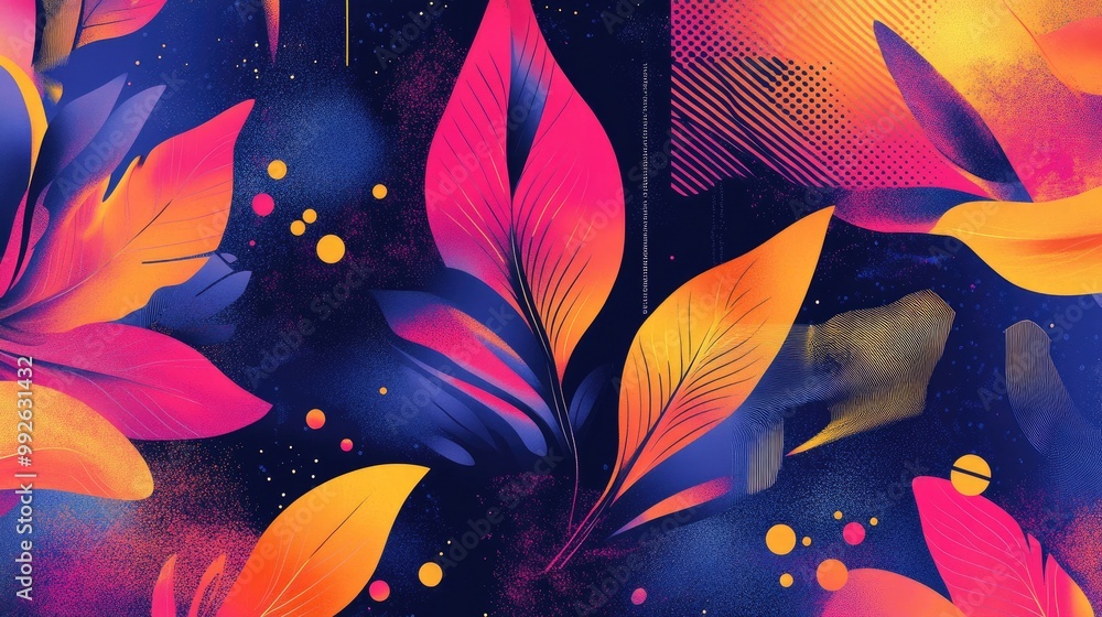 Fototapete a vibrant abstract homepage design in bohemian style, with layered patterns, geometric elements, and