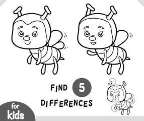 Cute cartoon Bee insect, Find differences educational game for kids
