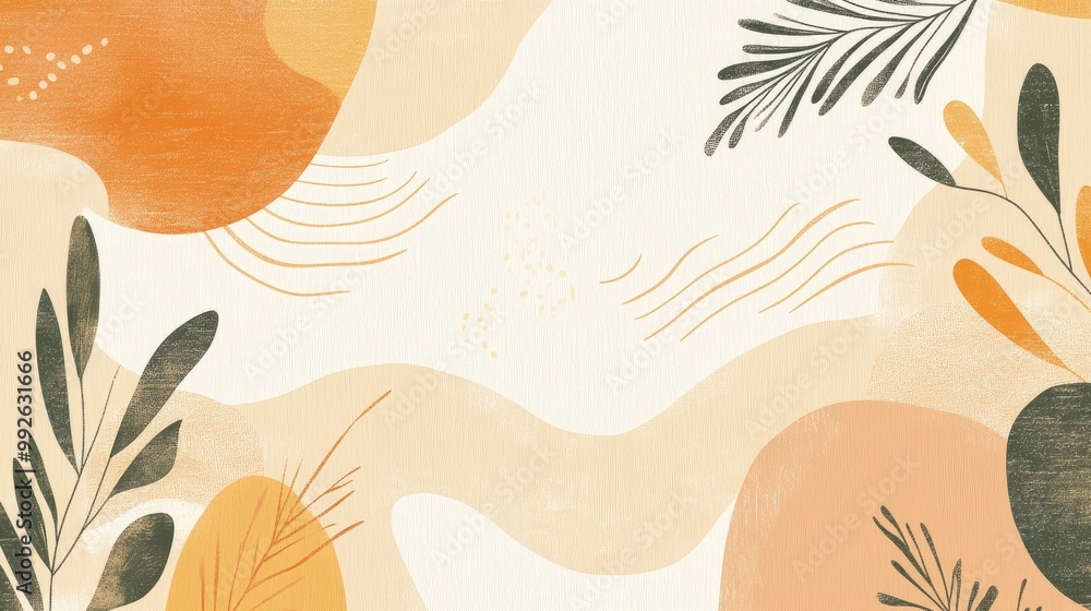 Poster an abstract boho-themed background for home page design with neutral hues, geometric patterns, and m