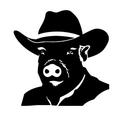 A pig wearing   a hat  silhouette 