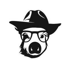 A pig wearing glasses and a hat  , silhouette vector illustration transparent background
