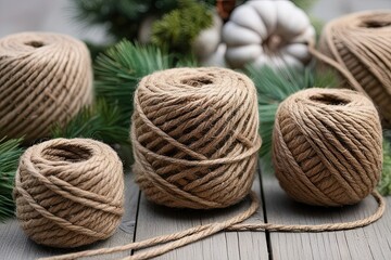Obraz premium Rustic Twine Craft Ideas Earthy Fiber Decorations and Cord Details