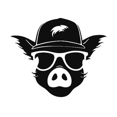 A pig wearing glasses and a hat  , silhouette vector illustration transparent background
