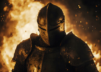 Fototapeta premium Fierce Warrior in Flaming Armor design