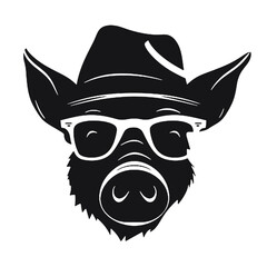 A pig wearing glasses and a hat  - silhouette vector illustration transparent background
