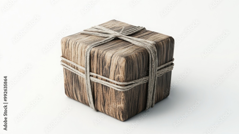 Poster the box is tied with a simple string, placed in a minimalist setting to highlight the organic materi