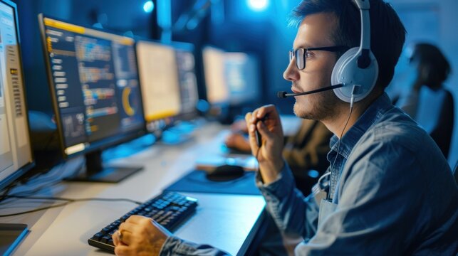 IT support agent using diagnostic tools to troubleshoot a computer