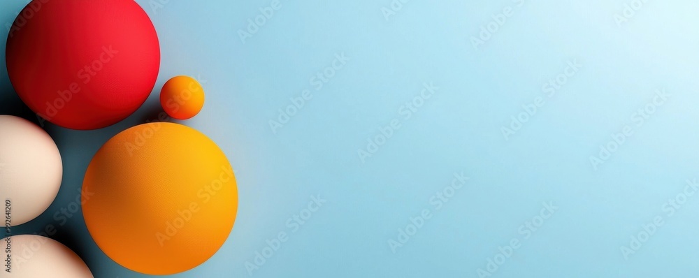 Poster colorful spheres arranged on a blue background, creating a modern and playful visual design element 