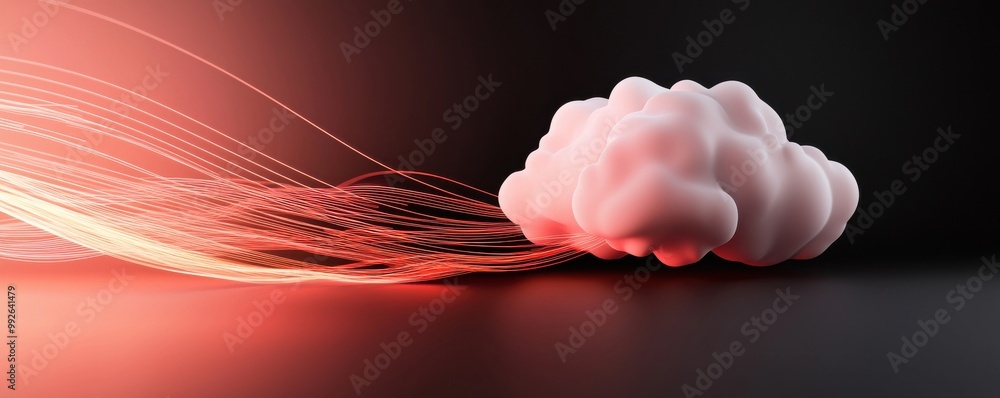 Poster a vibrant cloud with flowing lines in a modern design, creating a dynamic atmosphere in a digital se