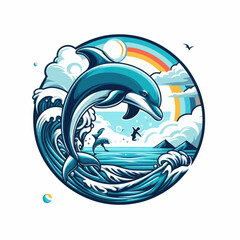 Vector dolphin jumping out of the water