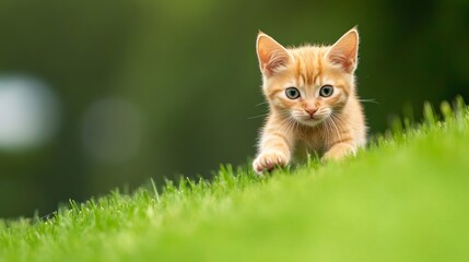 Naklejka premium Kitten sliding down a hill, playful descent, funny, dynamic