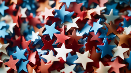 Colorful stars in red, white, and blue scattered on a festive background for patriotic celebrations