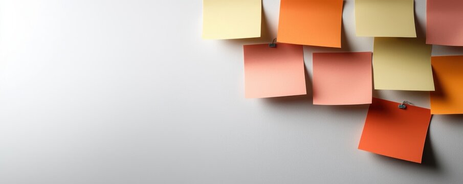 A collection of colorful sticky notes pinned on a white background, perfect for reminders, organization, and creative ideas.