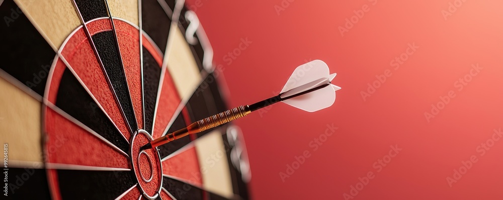 Poster a dart striking the center of a dartboard, symbolizing precision and focus in aiming towards goals.