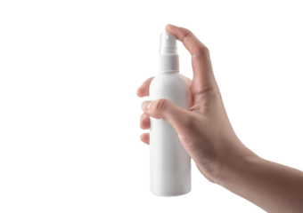 Hand holding Spray bottle and peat Isolated on transparent or white background