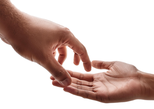 Help Concept hands reaching out to help each other, Isolated on Transparent or White Background