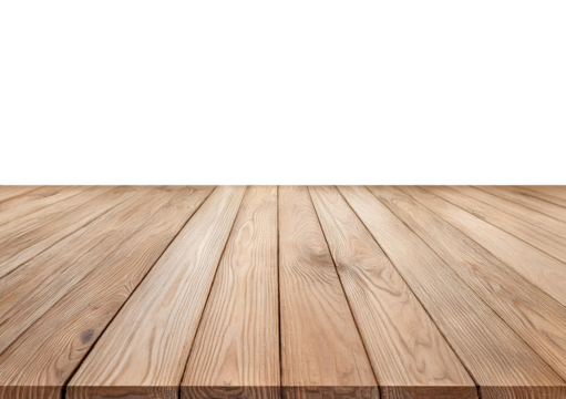 Light wooden table top Isolated on transparent or white background