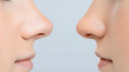 Obraz premium Close-up view of before-and-after nose job, focusing on symmetry and improved nose shape, Photorealistic, Bright Lighting, High Detail