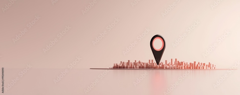 Poster a minimalistic landscape featuring a location pin, symbolizing navigation and connectivity in a mode