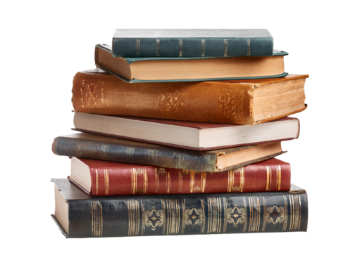 Stack of old books Isolated on transparent or white background