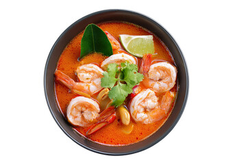 Tom Yum Kung in a beautiful bowl on transparent or white background