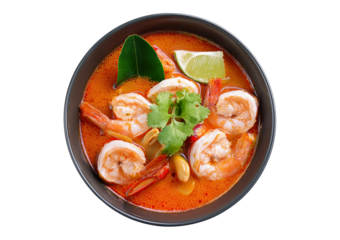 Tom Yum Kung in a beautiful bowl on transparent or white background