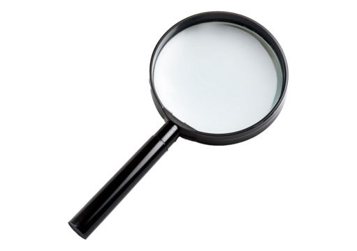 View from above no perspective of a modern magnifying glass on transparent or white background - Powered by Adobe