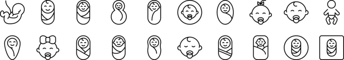 Newborn Outline Simple Linear Image Collection. Editable Stroke. Suitable for Web Sites, Books, Cards, Apps