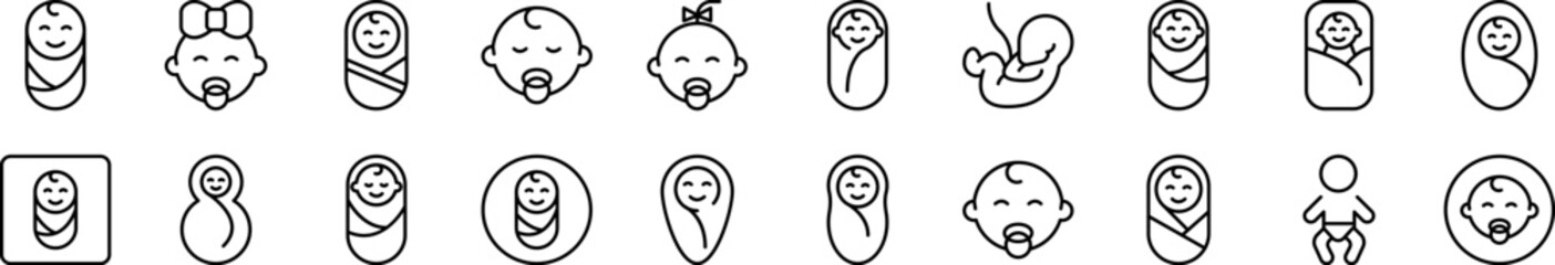 Newborn Thin Icons Collection. Editable Stroke. Suitable for Web Sites, Books, Cards, Apps