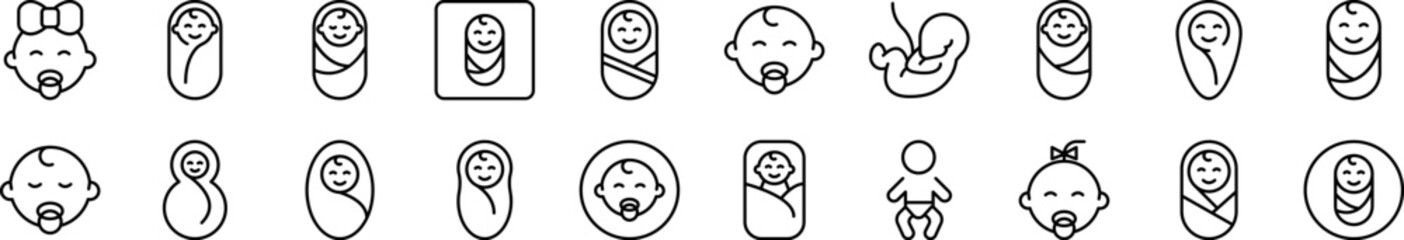 Newborn Collection of Thin Icons. Editable Stroke. Suitable for Web Sites, Books, Cards, Apps