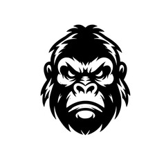 Vector logo of a raging gorilla. Professional logo of a mad kong. Black and white logo of an ape isolated on a white background.