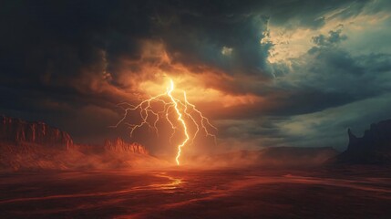 stormy desert sky filled with dark clouds and vivid lightning capturing the essence of nature’s power