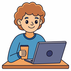 Cute Boy Study With Laptop Cartoon Vector Icon Illustration